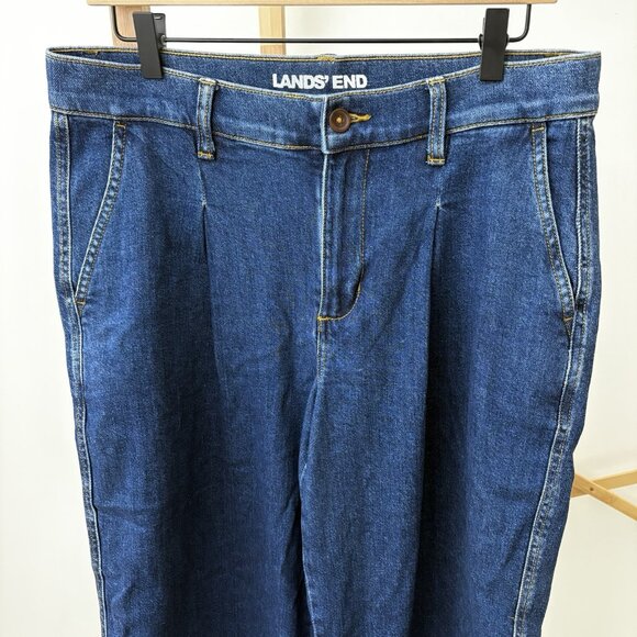 Land’s End Pleated Wide Leg Trouser Jeans (Sz Pet 12) High Rise Elevated Basic - Picture 3 of 10
